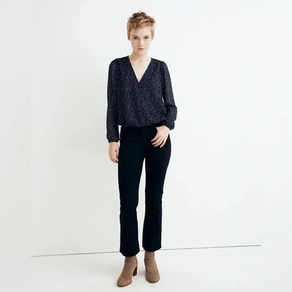 Madewell Blue Long Sleeve Wrap Blouse - Picture 2 of 6